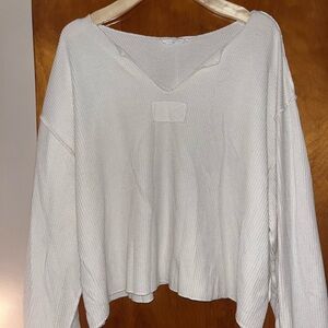 Free People White V-Neck Sweatshirt
